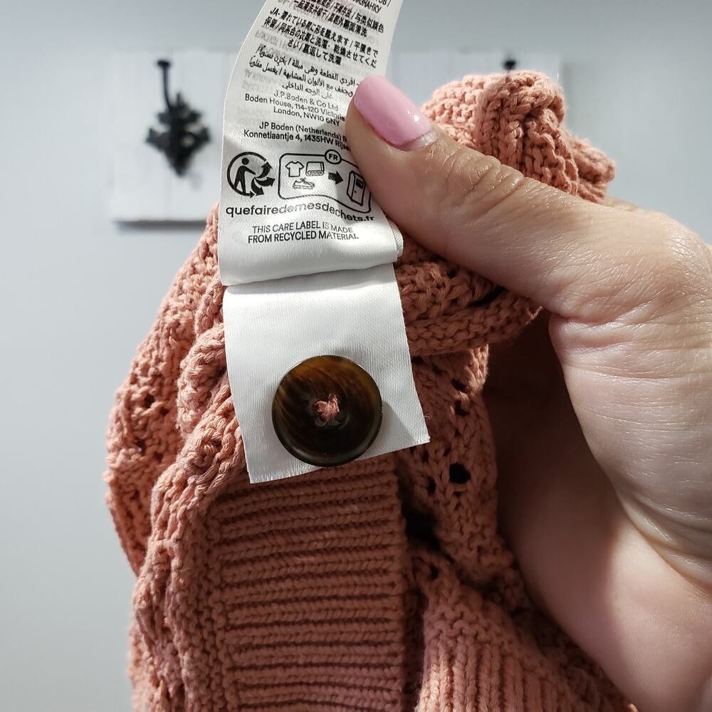 Boden Peach Pointelle Cropped Cardigan Cottagecore Sweater Medium - Picture 5 of 5